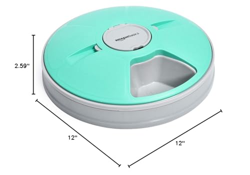 Amazon Basics Automatic Pet Feeder, Electronic Timed Dog and Cat Food Dispenser, 6 Portions, Plastic, Teal, 12" X 12" X 2.3"