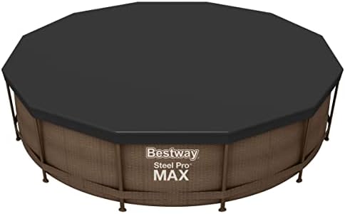 Bestway Flowclear PVC Round 12 Foot Pool Cover for Above Ground Frame Pools with Drain Holes and Secure Tie-Down Ropes, Black (Cover Only)