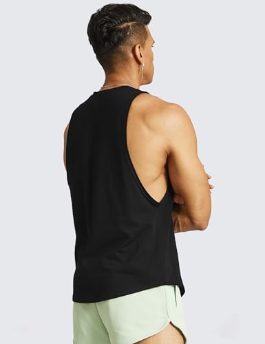 Ouber Men’s Drop Arm Tank Top Gym Workout T-Shirts Sleeveless Muscle Shirts for Bodybuilding, Black M
