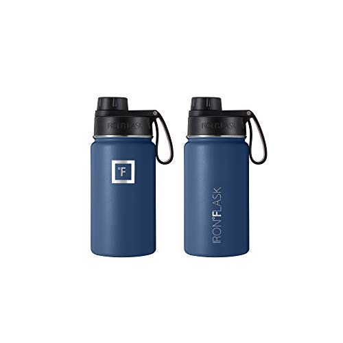 IRON °FLASK Camping & Hiking Hydration Flask, Wide Mouth, 3 Straw Lids, Stainless Steel Outdoor Water Bottle, Double Walled, Insulated Thermos, Metal Canteen - Fire Red, 40 Oz
