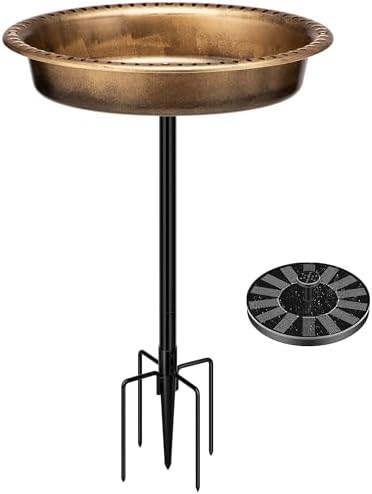 VIVOHOME Oval Polyresin Bird Bath Bowl with Solar Fountain, 29 Inch Height Outdoor Freestanding Birdfeeder with Metal Stake, Capacity 1.3 Gallons, 5-Pronged Base, Copper