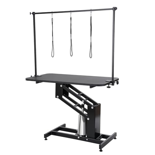 VEVOR Hydraulic Pet Grooming Table, 400LBS Static Load Capacity, 42.5 x 24 Inch Dog Grooming Station with Anti-Slip Tabletop and Dual Height Adjustable Arms with Clamps, for Medium and Small Dogs