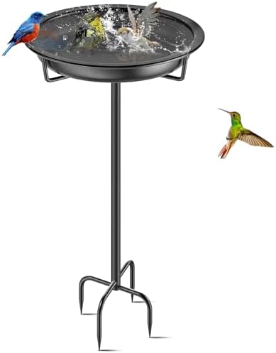 Metal Bird Bath for Outside Garden Birdbath Bowl, 36.2" Height Freestanding Bird Feeders for Outdoors with 4 Prongs Base Stake, Standing Birdfeeders for Yard Lawn Decor (Black)