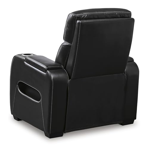 Signature Design by Ashley Boyington Contemporary Leather Match Power Recliner with Adjustable Headrest, Cup Holders, USB Port and Air Massage System, Black