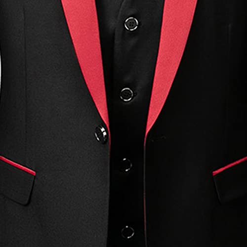 Men's Wedding 3 Piece Suits Slimming One Button Shawl Lapel Business Blazer Formal Dinner Party Jacket Vest Pants (Red,Small)