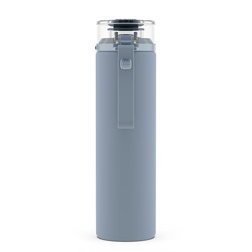 Ello Syndicate 20oz Reusable Glass Water Bottle with One-Touch Leak Proof Flip Lid, Protective Non-Slip Silicone Sleeve, Carry Loop for Coffee, Tea and Water, BPA-free, Dishwasher Safe, Tech Blue