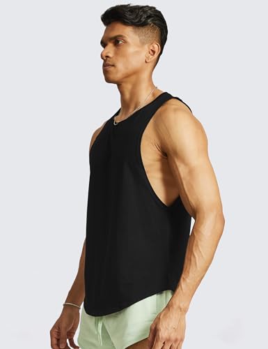 Ouber Men’s Drop Arm Tank Top Gym Workout T-Shirts Sleeveless Muscle Shirts for Bodybuilding, Black M