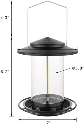 iBorn Metal Bird Feeders for Outdoors Hanging,Wild Bird Feeders for Cardinal,18cm Large Roof&Tray Black 6 Port (Seed is not Included)