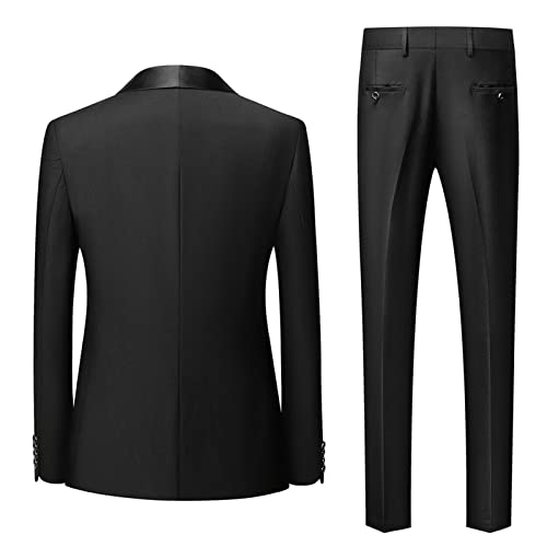 Men's Wedding 3 Piece Suits Slimming One Button Shawl Lapel Business Blazer Formal Dinner Party Jacket Vest Pants (Black,Small)