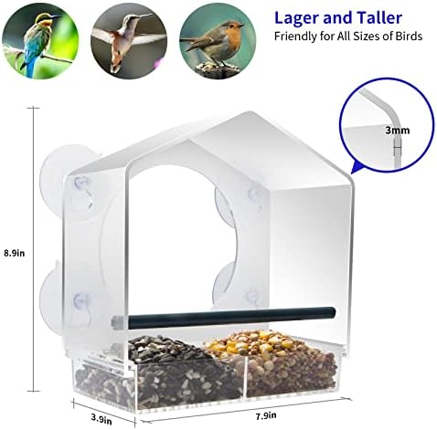 AIKS Window Bird Feeder with 4 Extra Strong Suction Cups, Large Outdoor Bird House for Cardinals Bluebird Chickadees etc.