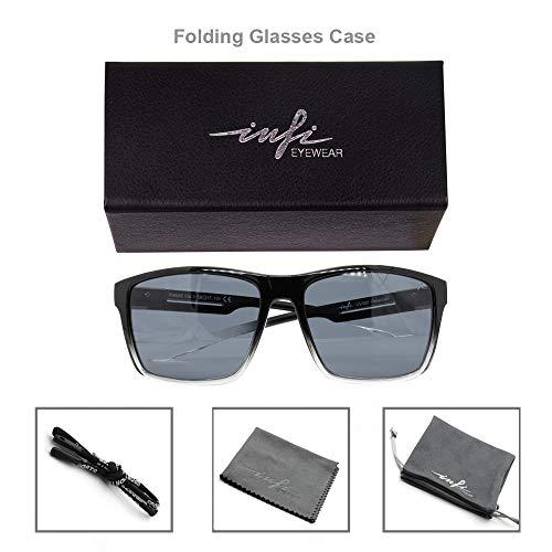 INFI Fishing Polarized Sunglasses for Men Driving Running Golf Sports Glasses Square UV Protection Designer Style Unisex (Shiny Black/Crystal)