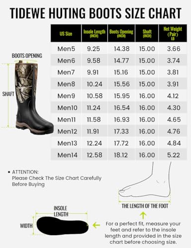 TIDEWE Hunting Boot for Men, Insulated Waterproof Sturdy 16" Men's Hunting Boot, 6mm Neoprene and Rubber Outdoor Boot Next Camo G2 US Size 7