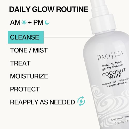 Pacifica Coconut Whip Cream to Foam Face Wash - Gentle Hydrating Facial Cleanser for Dry & Sensitive Skin, Moisturizing Daily Face Wash, Non-Comedogenic Vegan & Cruelty-Free, Dermatologist Tested 8oz