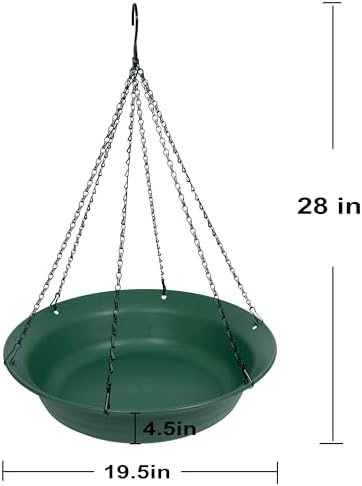 Hanging Bird Bath, Hanging Bird Water Feeder for Outdoors, Feeder Bowl, 1 Pack Birdbath Tray Accessories for Outside, Plastic Birdbaths Tray for Garden Patio Decoration (20", Living Green)