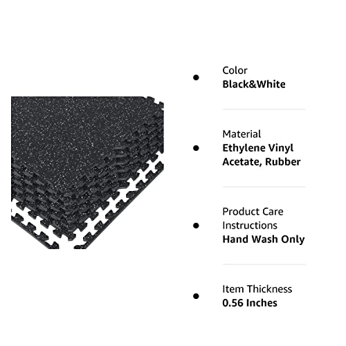 Holymus 1/2 inch Thick 24 Sq Ft Rubber Top High Density EVA Foam Exercise Gym Mats 6 Pcs - Interlocking Puzzle Floor Tiles for Home Gym Heavy Workout Equipment Flooring - 24 x 24in Tile, Black&White