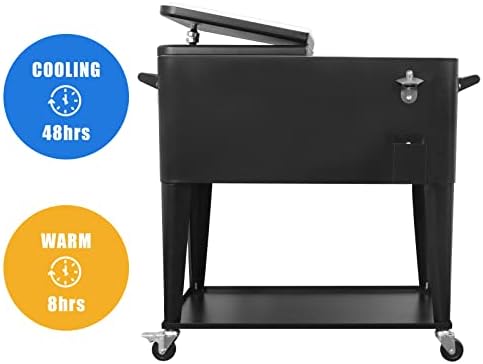 Nattork Portable Rolling Cooler Cart 80 Quart Cooler cart, Ice Chest Cart Trolley Rolling Cart Cooler with Wheels Outdoor Beverage Cooler for Patio Ice Chest with Shelf, Water Pipe and Bottle Opener