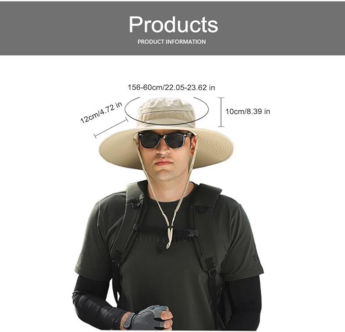 Nubudoz Wide Brim Solar Fan Hat, Wide Brim Solar Fan Outdoor Fishing Hat, Dual Power Solar Fan Hats for Men-Solar & USB Charging (Wide Brim Solar Fan Hat, Khaki)