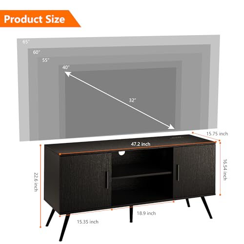 Algglobuy TV Stand for 65 Inch TV, Entertainment Center with RGB LED Light, Small Television Stands with Storage & Adjustable Shelves, Modern Media TV Console with for Bedroom, Living Room (Black)