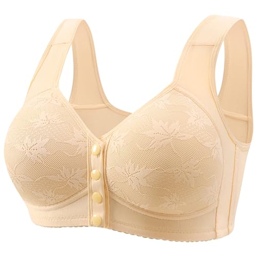 Lightning Deals of Today Daisy Bras for Older Women 2024 Comfortable Convenient Front Closure Bras Full Support No Underwire Bras Front Snap Bras for Senior Women Prime The Day Deals Beige