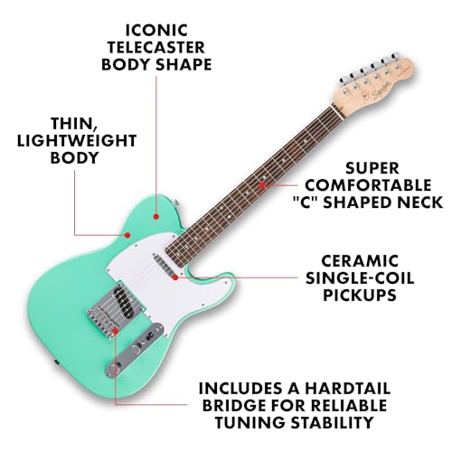 Fender Squier Debut Series Telecaster Electric Guitar, Beginner Guitar, 2-Year Warranty, Includes Free Lessons, Sea Foam Green with Satin Urethane Finish