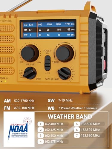 Raynic Weather Radio, 5000mAh/18500mWh NOAA Weather Radio, Solar Hand Crank Emergency Radio with AM/FM/SW/NOAA Weather Alert, Flashlight, Reading Lamp, Cell Phone Charger and SOS Siren