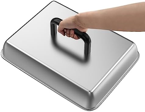 SafBbcue 2 Sets Flat top grill accessories 14" Rectangle Cheese Melting Basting Cover for Blackstone,Pitboss,Camp Chef Steamer Dome Pizza Oven/Wok Cover,Metal Plate Cover for Grill Cooking Accessories