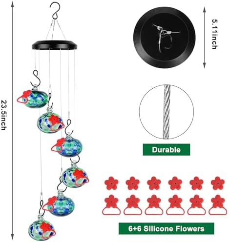 Charming Wind Chimes Hummingbird feeders for Outdoors Hanging ant and bee Proof,Never Leak,Perfect Garden Decor for Outside