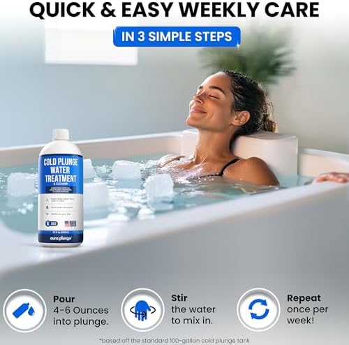 3in1 Natural Cold Plunge Water Treatment - Cleaner, Clarifier & Water Stabilizer for Cold Plunge - No Harsh Chemicals - Keeps Ice Bath Water Clean & Odor-Free - Made in USA (8 Week Supply, 32oz)