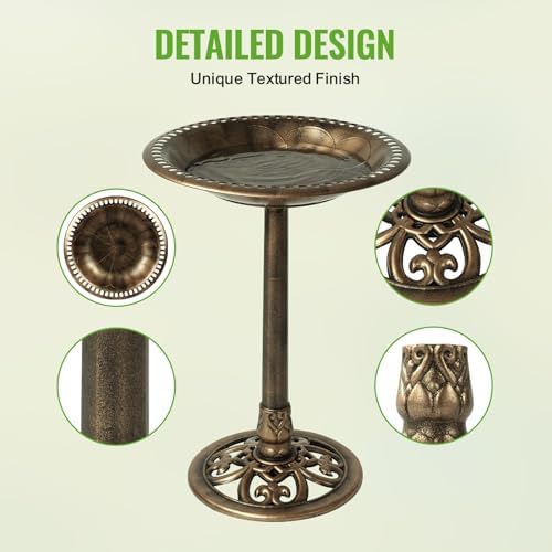 Backyard Expressions Outdoor Garden Bird Bath - Bronze - Weather Resistant Polyresin - 27 Inch