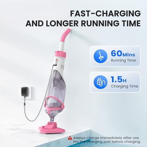 Pool Vacuum for Above Ground Pool with a Telescopic Pole, Running time up to 1H, T403 Handheld Rechargeable Pool Cleaner with Powerful Suction up to 18.5 gallons/min, Ideal for Leaves, Debris
