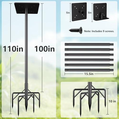 Bird Feeder Pole Kit 110 Inch,Bird House Pole for Outdoors Heavy Duty,5 Base Prongs Adjustable Birds Feeder Stand for House