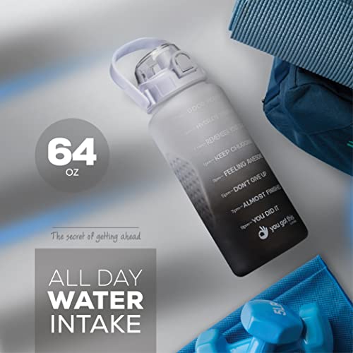 YOU GOT THIS LIVING Motivational Water Bottle with Time Marker,Half Gallon Water bottle with Straw 64 oz/2.2L Gym Water Bottle, Achieve All-Day Hydration SpillProof, BPA FREE