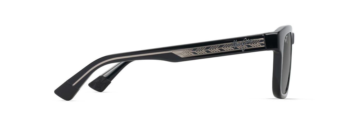 Maui Jim Maluhia Square Sunglasses, Shiny Black W/Trans Light Grey/Neutral Grey Polarized, Medium