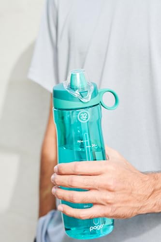 Pogo BPA-Free Tritan Plastic Water Bottle with Soft Straw, 32 Oz, Teal