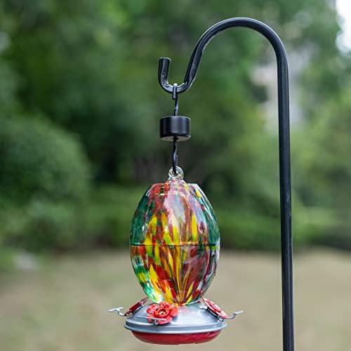 Muse Garden Glass Humming Bird Feeders for Outdoors - 27OZ Blown Glass Hummingbird Feeder - Unique Gift for Mom Women, Outdoors Hanging Garden Decor, Includes Ant Moat & Brush, Emerald Peacock
