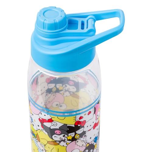 Silver Buffalo Sanrio Hello Kitty and Friends Featuring Badtz-Maru, Keroppi, My Melody, Pochacco, Chococat, Pompompurin, Kuromi, and Little Twin Stars Water Bottle with Screw Lid, 28 Ounces