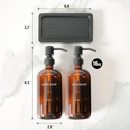 Amber Soap Dispenser Set, Soap Dispenser for Kitchen Sink with Black Stainless Steel Pump, Perfect for Kitchen Accessories Decor. (Amber)