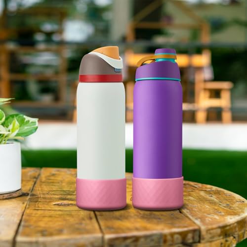 Alwenid 2PCS Silicone Water Bottle Boot for Owala 40 Oz, Anti-Slip Protective Sleeve Bottom Bumper Protector for FreeSip, Twist, and Flip Stainless Steel Water Bottles (Rose)
