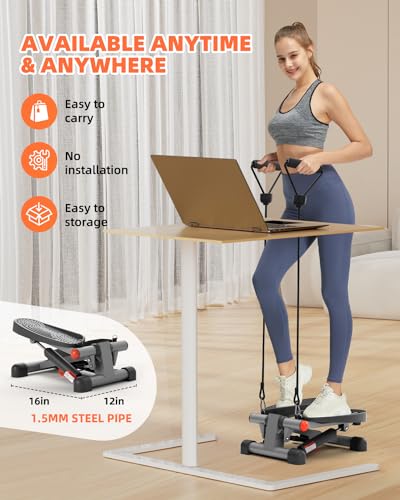 SIRHOME Mini Steppers for Exercise, Stair Stepper with Resistance Bands, Stepper with 330LBS Loading Capacity, Stepper Exercise Equipment with Resistance Bands for Full Body Workout with LCD Monitor