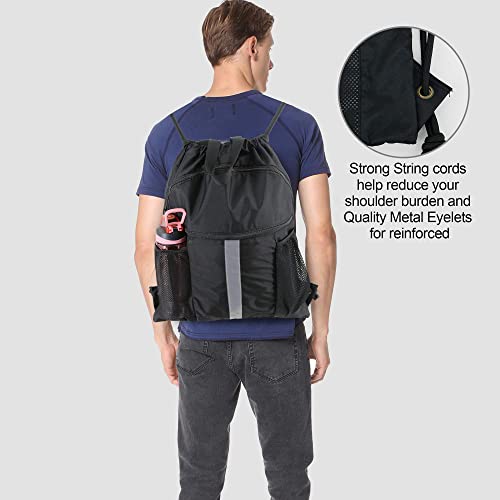 BeeGreen Red Drawstring Backpack Bag with Shoe Compartment X-Large Gym Sports String Cinch Sackpack with Front Inside Zipper Pockets 75D