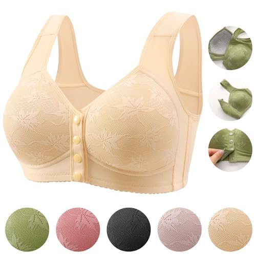 Lightning Deals of Today Daisy Bras for Older Women 2024 Comfortable Convenient Front Closure Bras Full Support No Underwire Bras Front Snap Bras for Senior Women Prime The Day Deals Beige