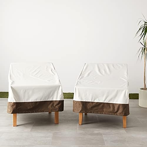 Amazon Basics Patio Chair Lounge Deep Seat, Outdoor Lawn and Patio Furniture Covers, Heavy Duty, Waterproof, Waterproof, Anti-UV, Durable, Set of 2, Beige/Tan