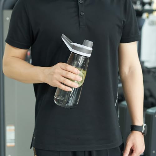 Kerilyn 32oz Water Bottle, Wide Mouth Plastic Water Bottles Chug Lid Sports Water Bottle, Double Walled Reusable Water Bottle With Handle, Leakproof Bottles for Travel, Fitness, Men, Women, Black