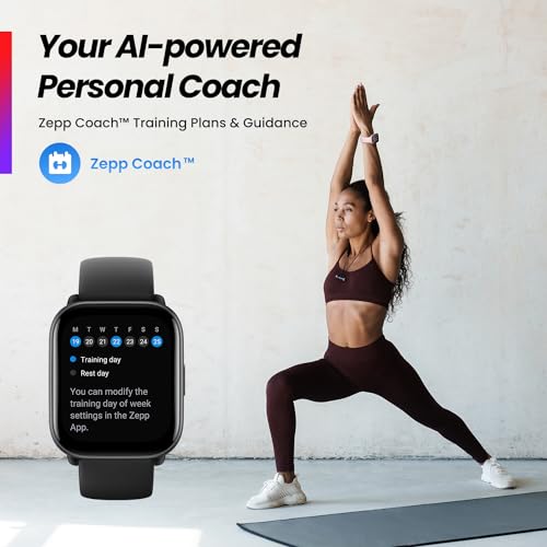Amazfit Active Smart Watch 42mm, AI Fitness Tracker & Sleep Coach, GPS, Amazon Alexa Built-In, Bluetooth, 14-Day Battery, 120+ Sports Modes, Android & iPhone, Black