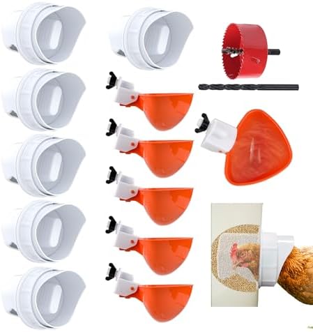 DIY Chicken Feeder and Waterer Automatic Chicken Feeder No Waste Poultry Feeder Kit for Buckets Barrels Bins Troughs, 6 Ports and 6 Water Cups