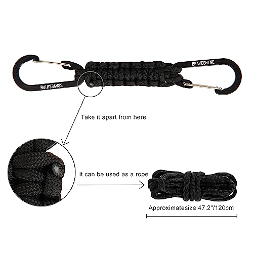 BRAVESHINE 1 Black 1 Camo Paracord Keychain Hook Carabiner Clips, Lanyard Hanger with D Ring Hooks Heavy-Weight Stroller Hook Holder for Water Bottle, Key, Backpacks, Tools, Boys, Girls, Men, Women
