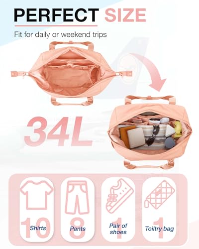 BAGSMART BAGSMART Gym Bag for Women, Carry on Weekender Overnight Bag, Travel Duffel Bags with Trolley Sleeve, Personal Item Travel Bag Tote Bag Workout Dance Bag, Orange-34L