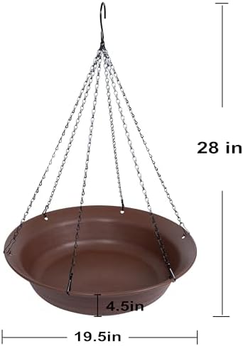 Hanging Bird Bath, Hanging Bird Water Feeder for Outdoors, Feeder Bowl, 1 Pack Birdbath Tray Accessories for Outside, Plastic Birdbaths Tray for Garden Patio Decoration (20", Chocolate)