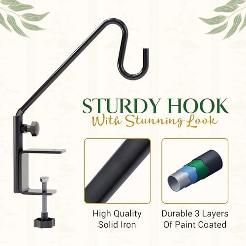 Idzo Deck Bird Feeder Hanger for Railing, 11inch Deck Hook for Bird Feeder Pole, Durable 3 Layers Powder Coated & Sturdy 1 Piece Solid Steel Construction for Hanging Decorations, 2 Pack