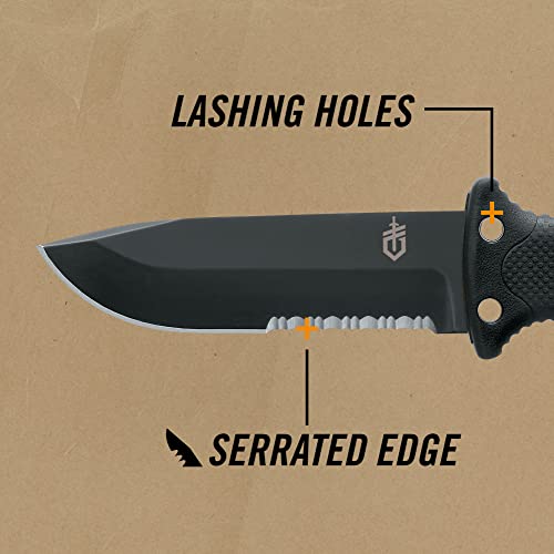 Gerber Gear LMF II Infantry Survival Tactical Knife - Fixed Blade with 4.84" Partially Serrated Blade and Textured Grip - Included MOLLE Sheath - Black